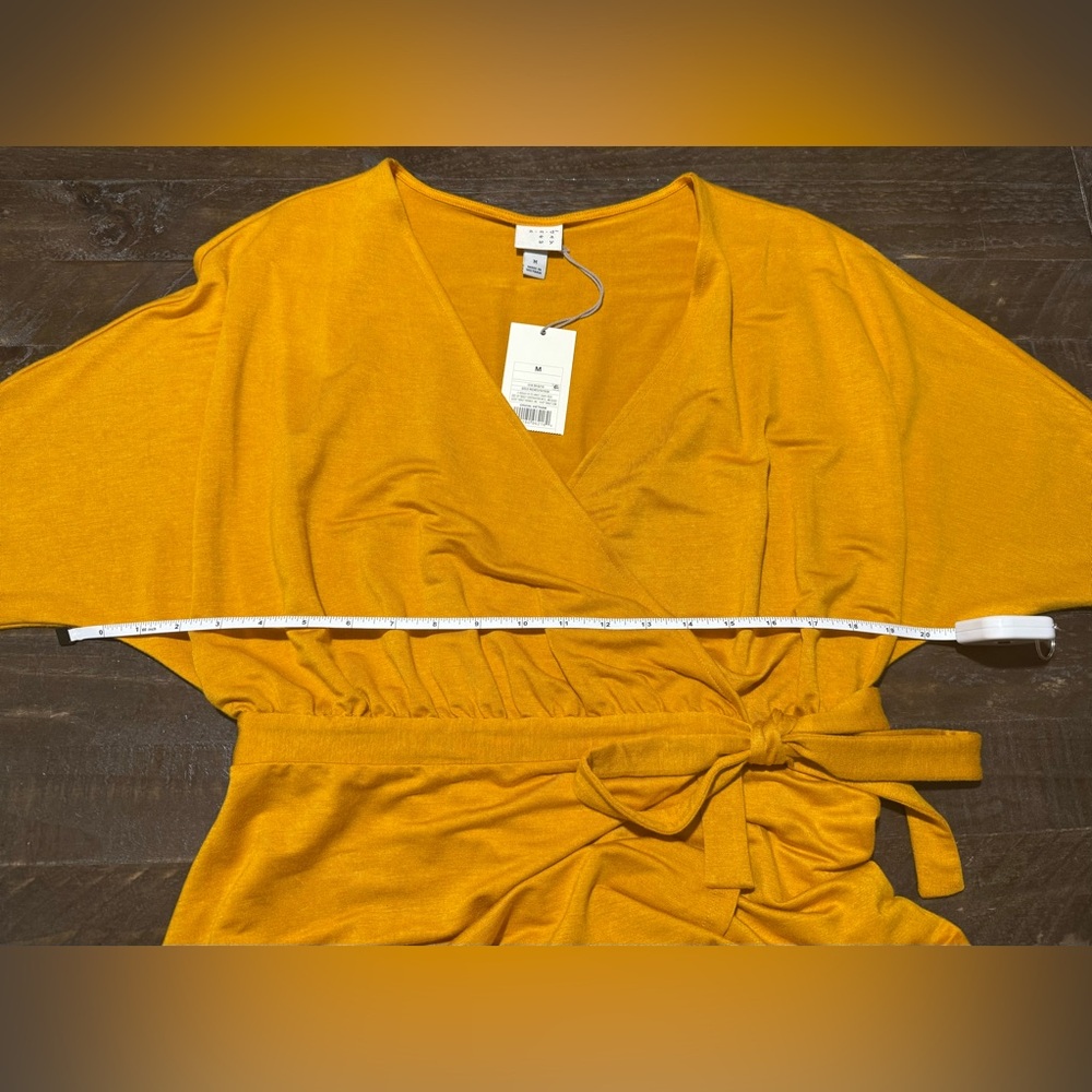 NWT A.N.D. EAWY Mustard Yellow Asymmetrical Wrap Dress Sz M Spring Summer Party - Picture 12 of 15